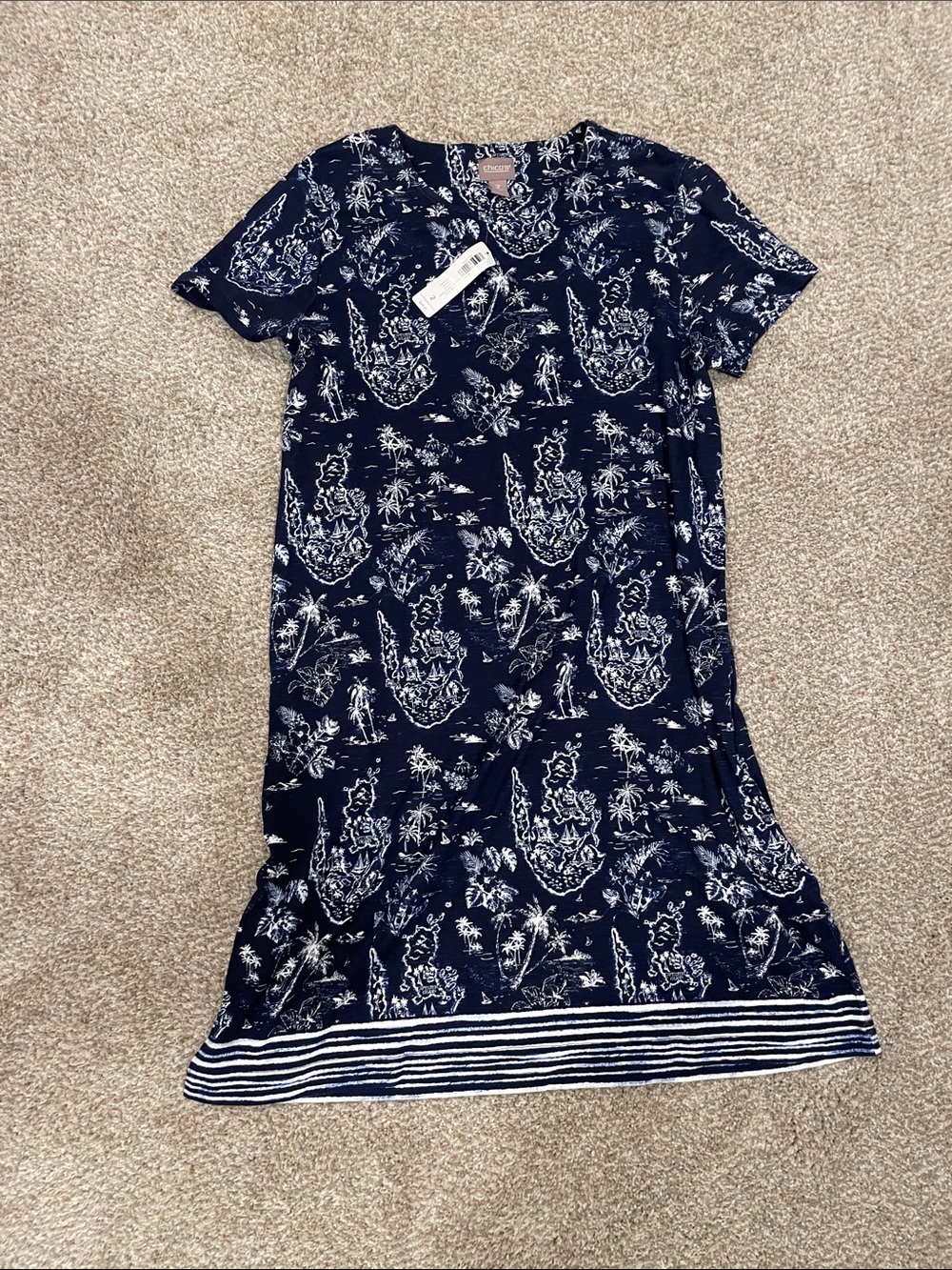 Chico's Navy & White Tropical-Print Midi Dress